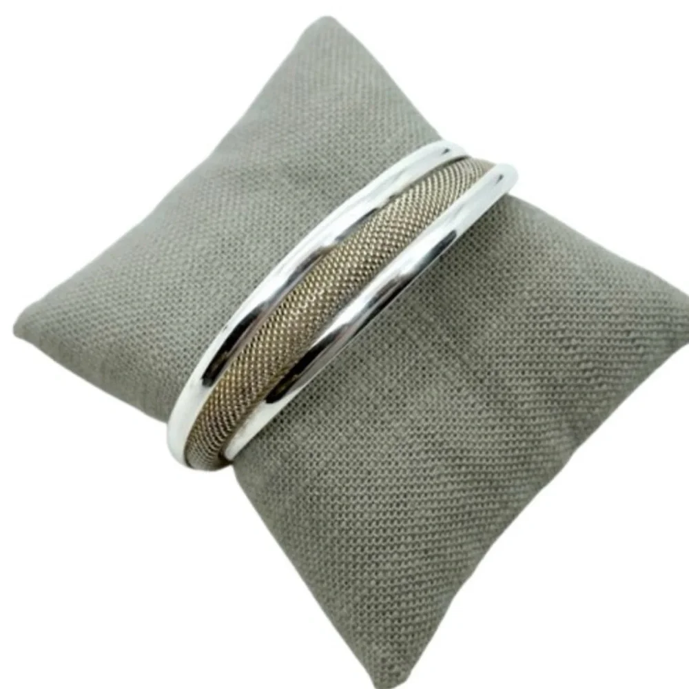 Tiffany & Co Polished Sterling Silver And Mesh Twist Cuff Bracelet 37.5 Grams - Picture 9 of 10